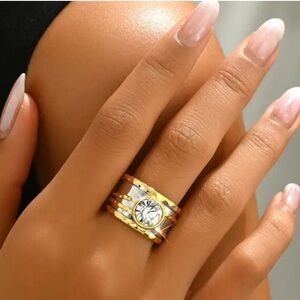 - Elegant Gold and Silver Ring with Crystal-18k Gold Plated & White Topaz